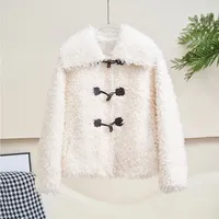 Abrigo de Piel de Oveja Genuina de Lujo para Mujer, Invierno 2026, Chaqueta con Cuello de Borrego JT637