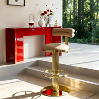 Tabouret de bar moderne et durable en métal cannelé, avec assise rembourrée en velours, hauteur de comptoir, base ronde, repose-pieds, pour hôtel, bistrot, bar à domicile