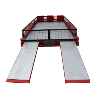 Dual Axle Flatbed Car Hauler <b>Trailer</b> with Safety Rails, Loading Ramps & Tool Box for ATV & Cars - Product Image 1