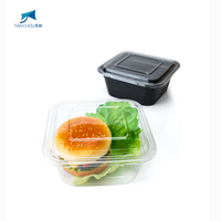 Einweg-Öko-Box aus recyceltem PET-Kunststoff für Sushi, Salat, Obst mit transparentem/schwarzem Deckel