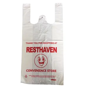 Buono prezzo riutilizzabile T-shirt sacchetti per la spesa riciclabili sacchetto di plastica all'ingrosso fornitore della cina magliette Poly borse per lo shopping al dettaglio