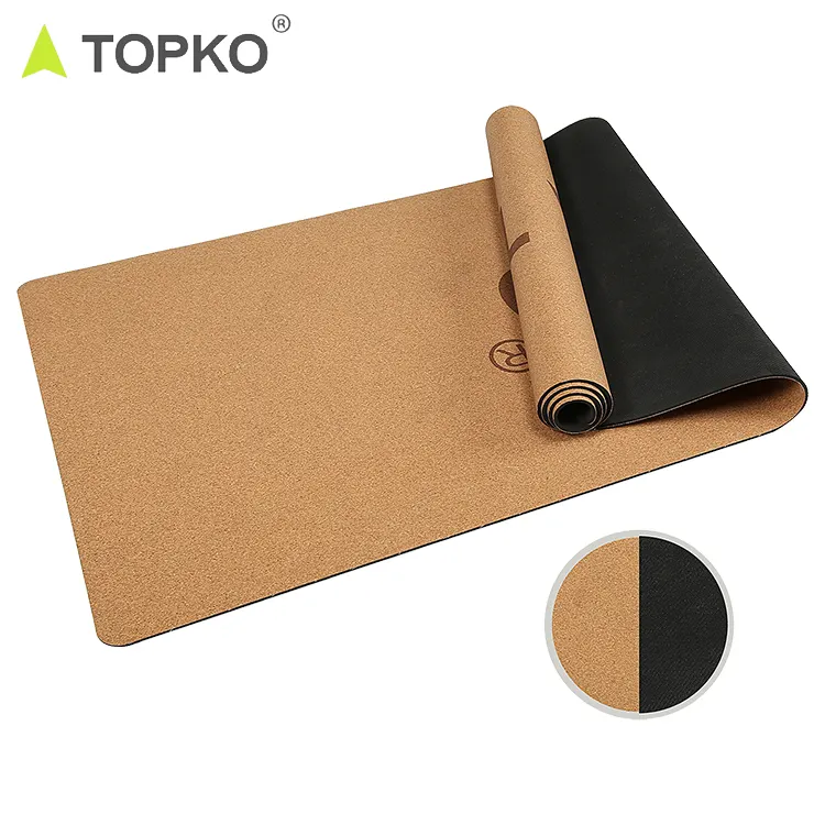 TOPKO private label eco friendly custom logo anti slip buy natural cork tpe design yoga mat