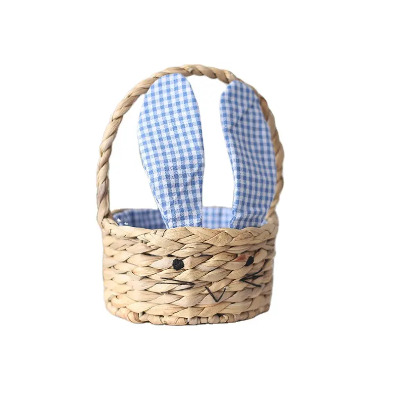 Handwoven Natural Easter Baskets Bunny Tote Bag for Kids Eggs Hunting Candy Gifts