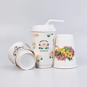 Taza de papel de pared doble desechable para bebidas calientes logotipo personalizado acepta taza de papel de 8/12/16/20oz para taza de café y bebidas calientes