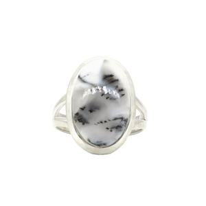 Anneau ovale en agate dendritique en argent sterling 925 fait à la main avec pierres précieuses naturelles pour femmes, bijoux de style bohème vintage - Product Image 2