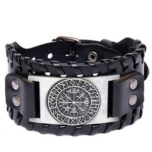 Men's Stylish Viking Leather Wrap Bracelets Rock Punk <b>Compass</b> Charm Male Wrist Jewelry Length Adjustable Bracelet - Product Image 5