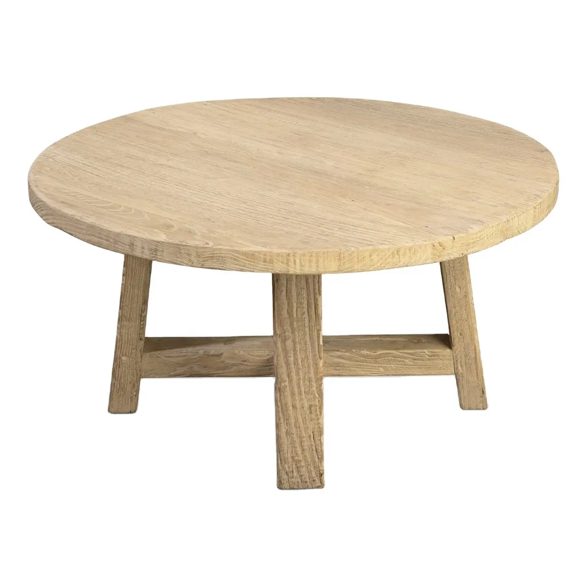 北欧無垢材コーヒーテーブルアンティークリビングルームティーテーブルライト高級ホームエルム風化木製ラウンドティーテーブル