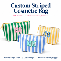 Sac en toile personnalisé avec impression de logo, 12 oz, sac à cosmétiques à rayures, étui à crayons, pochette d'emballage, sac à maquillage en toile naturelle avec fermeture éclair