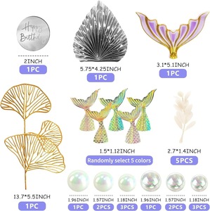 Decorazione per Torta a Tema Sirena, Palline di Perle Trasparenti, Foglie di Ginkgo in Plastica, per San Valentino e Laurea - Product Image 6