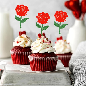 ท็อปเปอร์คัพเค้กรูปดอกกุหลาบ 12 ชิ้น สำหรับวันวาเลนไทน์ ใช้ตกแต่งเค้กในงานขอแต่งงาน งานหมั้น และงานแต่งงาน - Product Image 1