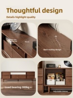 Meuble TV en bois massif avec portes en verre, console multimédia à profil bas de 24 pouces pour petit salon, rangement anti-poussière DSG057