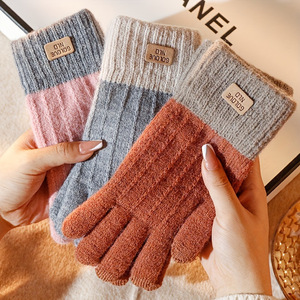 Warm Touch Screen <b>Gloves</b> Full-Finger Knitted Thickened For Cycling Outdoor Unisex Winter Keep Warm - Product Image 1
