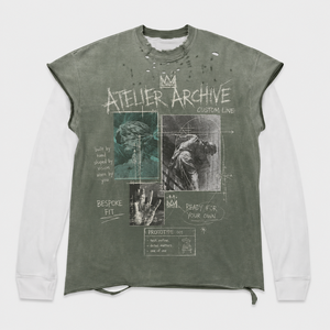 Custom 300 GSM 100% Cotton Distressed Double Layer <b>Long</b> Sleeve <b>T</b>-<b>shirt</b> Boxy <b>Fit</b> Sun Faded Streetwear Wholesale Tee Men <b>T</b> <b>Shirt</b> - Product Image 1
