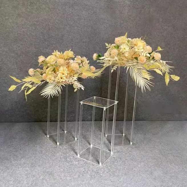 फ़ैक्टरी कस्टम वेडिंग प्रॉप्स पारदर्शी ऐक्रेलिक फूल स्टैंड वेडिंग टेबल फूल रैक
