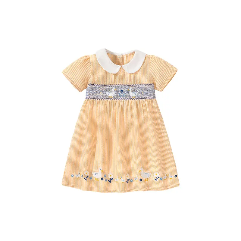 המחיר הטוב ביותר של סין יצרן מעודן, אופנתי, קפלי יד בנות שמלת פרע רגיל חלוק שמלה לילדים