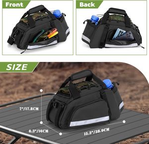 Sac de porte-bagages arrière pour vélo en bâche PVC, capacité 12L, sac isotherme, <span class=keywords><strong>bandes</strong></span> réfléchissantes, poignée renforcée, bandoulière amovible - Product Image 6
