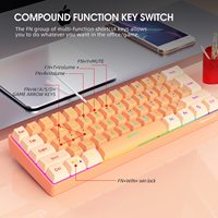 Keyboard Game berkabel, krim dan oranye 60% kabel Keyboard RGB lampu latar LED ultra-kompak Teclado Gamer kabel ergonomis