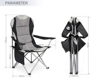 <b>Camping</b> Modern High Back Padded Foldable Steel Frame <b>Moon</b> <b>Chair</b> Oxford Cup Holder Side Pockets Outdoor Furniture Beach - Product Image 3