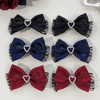 Nouvelle pince à cheveux coréenne faite à la main, style japonais, en forme de cœur, avec strass et nœud, design simple et polyvalent à volants en dentelle