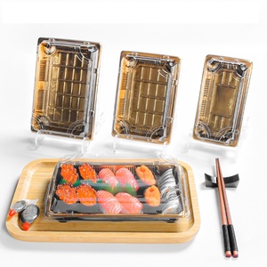 Eco-Friendly Golden Clear Plastic Lid Food Container Sushi Bento Box Sushi To-Go Box with Compartment