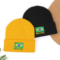 Gorros de Punto Personalizados Multicolores de Moda, Gorro de Invierno Bordado para Adultos, Gorro de Punto para Fanáticos del Fútbol Brasileño