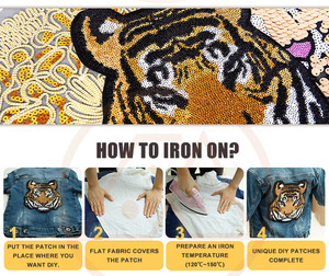 Patchs brodés thermocollants personnalisés en tissu chenille avec paillettes et sequins, motifs animaux, pour vêtements et chapeaux, vente en gros - Product Image 5