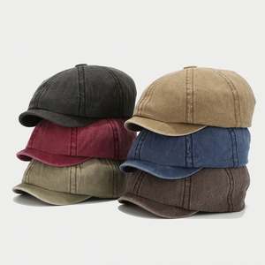 Nouveau Chapeau Gavroche en Coton Lavé Printemps 2025 pour Femme et Homme, Béret Britannique Vintage Couleur Unie 8 Panneaux - Product Image 1
