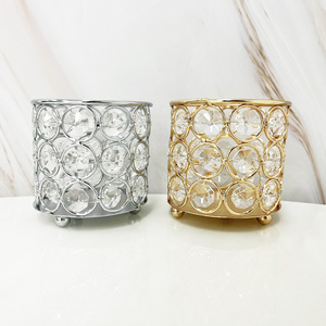 Portacandele in Cristallo per Tealight, Lanterne Decorative Oro e Argento, Vaso per Cosmetici, Portapenne per Decorazione da Tavolo - Product Image 1