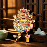 Aimant de réfrigérateur en métal avec impression UV et peinture cuite, motif Tour du Grue Jaune, emblème de Wuhan, motif vague de rivière, souvenir, cadeau, pour présentoir