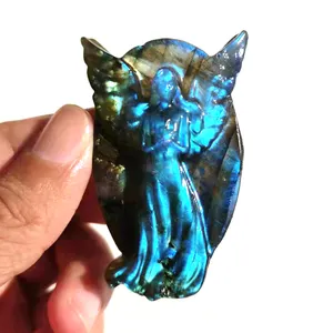 Figurine d'ange en cristal naturel, pierre de guérison, artisanat à lumière dure, Labradorite, vente en gros, 1 pièce