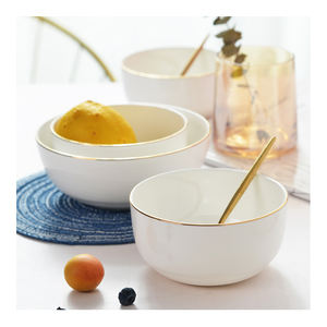 Cuencos de sopa y arroz con borde de oro japonés ecológico a precio de fábrica, cuencos para servir de porcelana china de hueso de cerámica blanca de estilo europeo - Product Image 1