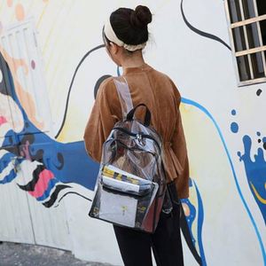 Sac à dos transparent en PVC noir pour femme, tendance et abordable, idéal pour l'école - Product Image 5