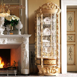 Meuble TV <span class=keywords><strong>en</strong></span> bois massif antique doré <span class=keywords><strong>de</strong></span> style français <span class=keywords><strong>de</strong></span> luxe, fait à la main, écologique, avec rangement <span class=keywords><strong>en</strong></span> verre pour le salon - Product Image 3