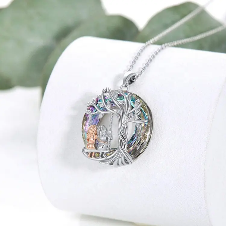 Bincho Fashion Austrian Crystal Pendant Hollow Out Sister Tree Of Life Jewelry Necklace For Women Christmas Gift