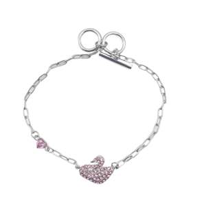 Fashion Charm <b>Bracelet</b> 316L Stainless Steel PVD Gold Plating Swan Pendant Pink <b>Crystal</b> Heart Charm Women's Jewelry - Product Image 1
