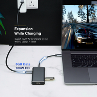 Adaptateur USB-C multi-ports KUMO Type-C vers PD 100W Trois USB 3.0 Double HDMI 4K Station d'accueil 6-en-1 Hub USB-C