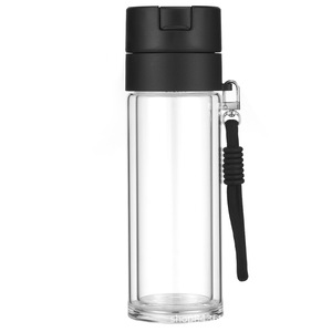 <b>Double</b>-<b>Walled</b> Glass Travel <b>Mug</b> With One Touch Lid Black And White 500Ml Portable Water Bottle For Outdoor Use - Product Image 1