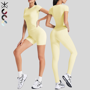 Ensemble de yoga et de fitness extensible quatre directions pour femme – T-shirt respirant décontracté et polyvalent et pantalon taille haute – Ensemble de sport et de course à séchage rapide - Product Image 2