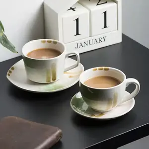 餐厅用瓷杯冰裂手绘咖啡杯和茶碟餐具茶杯套装餐具
