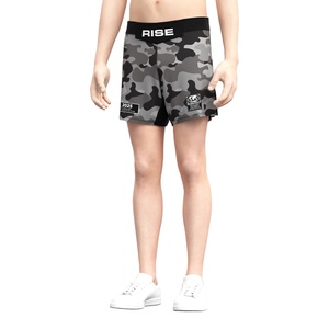 Shorts MMA BJJ à motif camouflage, sans velcro, séchage rapide, design structuré, ourlet fendu sur le côté pour l'entraînement martial - Product Image 5