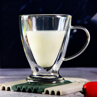 Mug à café en verre conique à double paroi en borosilicate, avec poignée, tasse en verre transparent isolée thermiquement pour latte et thé