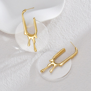 Disque en résine avec liquide doré fondu pour boucles d'oreilles |   Bijoux en acier inoxydable imperméables et hypoallergéniques plaqués or 18 carats PVD pour femmes - Product Image 3