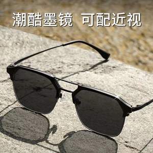 Lunettes de soleil à double pont pour hommes, monture en métal, verres en acrylique, protection UV, monture complète 801 - Product Image 4