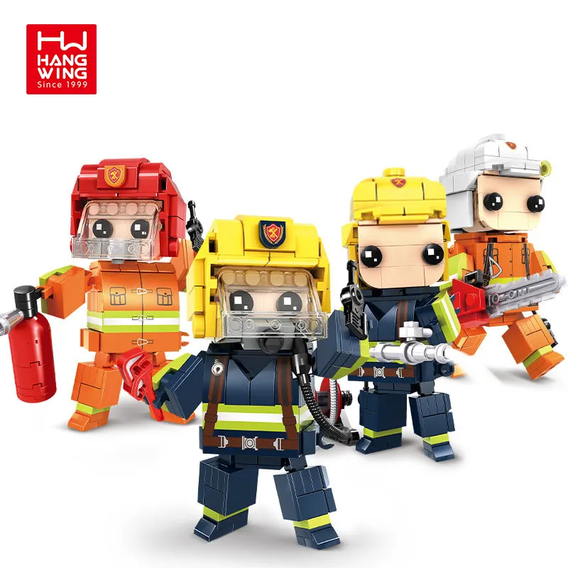 HW 160-180PCS Kind Kinder Puzzle Feuer rettung Günstige Feuerwehr mann Kleine Ziegel Kleine Baustein Figur Benutzer definiert