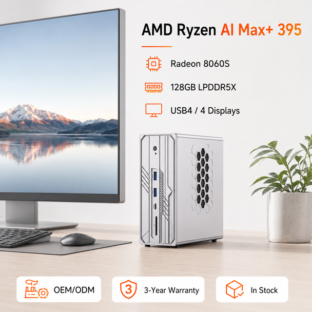 AI Mini PC 16 Cores with AMD Radeon 8060S Integrated Graphics Desktop Computer 128G DDR5 RAM 4T PCIE 4.0 SSD