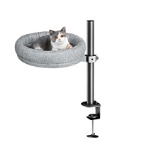 Hamac de bureau rond pour chat à rotation 360°, réglable en hauteur, en lin et structure en fer, amovible et lavable pour bureau