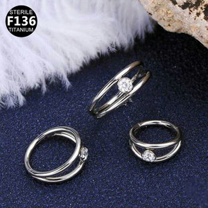 Anneaux de nez et boucles d'oreilles en titane F136 16G, bijoux de piercing géométriques en forme de cœur pour usage quotidien avec incrustation de zircon - Product Image 2