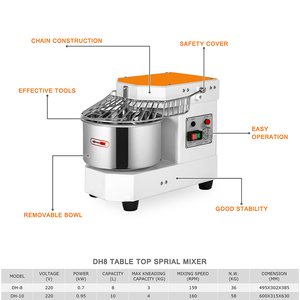 Mélangeur Pétrisseur à Spirale de Table de Cuisine Professionnelle, 8 Litres, 3 kg, pour Boulangerie, <span class=keywords><strong>Prix</strong></span> d'Équipement pour Petites Boulangeries - Product Image 6