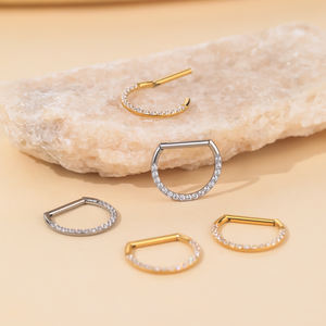 Lingchee ASTM F-136 14G titane mamelon anneau D forme Segment anneau clair Zircon mamelon anneaux Piercings bijoux Sexy - Product Image 3