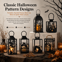 Portavelas de Metal Negro con Diseño de Calabaza, Murciélago y Telaraña, Cortado con Láser, para Decoración de Halloween en el Hogar y Fiestas, Venta al por Mayor